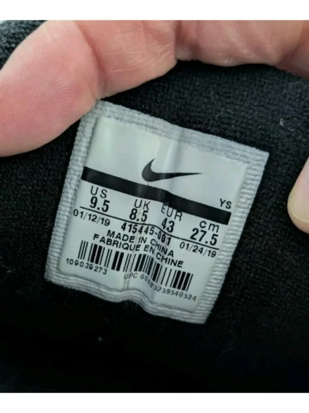 Nike Air Monarch IV Men's Black Sneakers Size 9.5 US 415445-001
